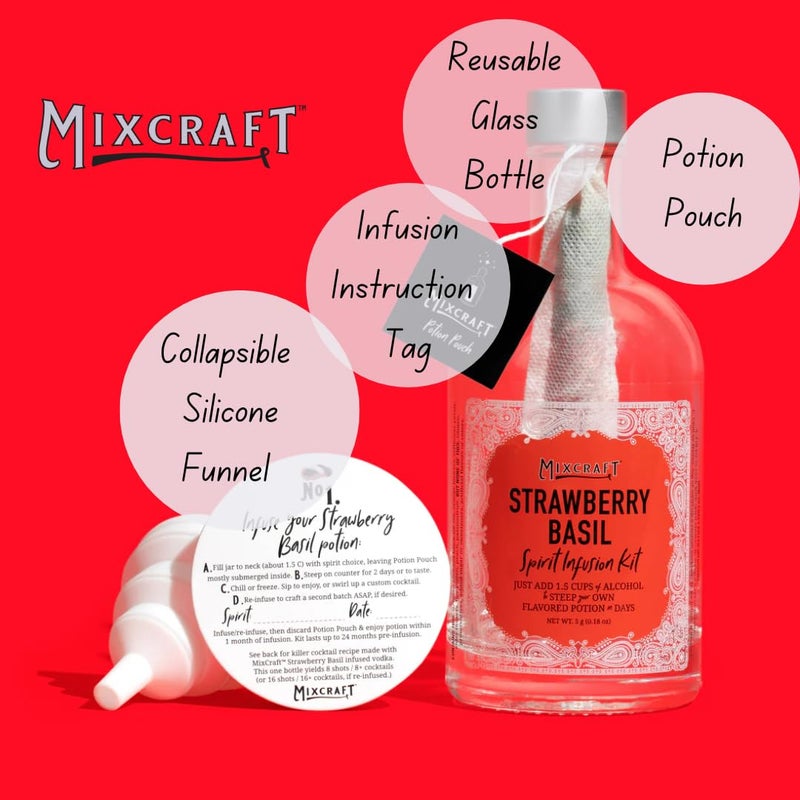 MixCraft Spirit Infusion Kit - Premium Craft Cocktail & Mocktail Mixer, Glass Bottle, Collapsible Funnel, Flavor Pouch & Recipe, Strawberry Basil - Image 2